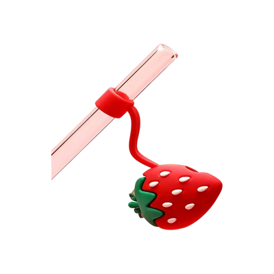 Protetor de Canudo Quencher - Variados com tema de morango, em silicone, para higiene e proteção.