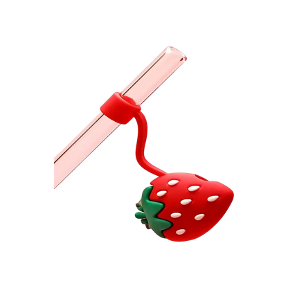 Protetor de Canudo Quencher - Variados com tema de morango, em silicone, para higiene e proteção.