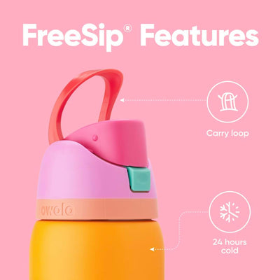 Garrafa Térmica Owala FreeSip 946 ml (32 oz) Tropical, infográfico com as características