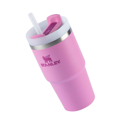 Copo Quencher com alça Stanley | 591ml, rosa com canudo reutilizável e isolamento a vácuo para manter bebidas geladas.