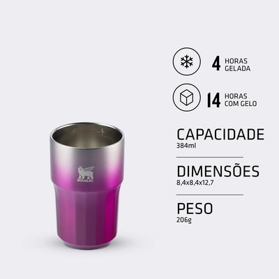 Beer Tumbler Happy Hour Stanley 384 ml Violet, tabela de medidas