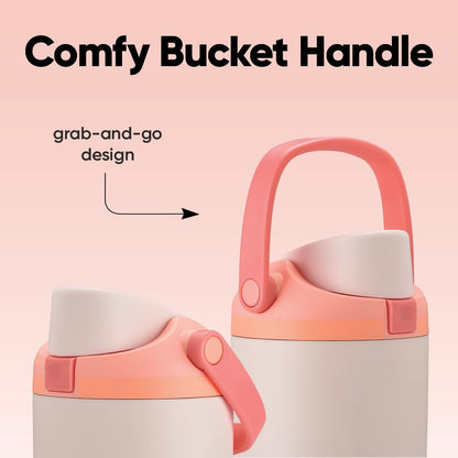 Garrafa Térmica Owala FreeSip Sway - 887ml com alça confortável e design "grab-and-go" em fundo rosa claro.