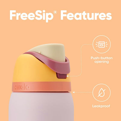 Tampa da Garrafa Térmica Owala FreeSip - 1180ml | 40oz com botões de abertura fácil e vedação contra vazamentos em fundo laranja.