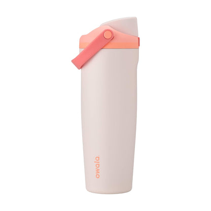 Garrafa Térmica Owala FreeSip Sway - 887ml em aço inoxidável, tampa com trava, canudo embutido, cor branca e rosa, 887 ml.