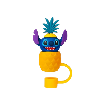 Protetor de Canudo Quencher - Variados em forma de abacaxi com personagem divertido