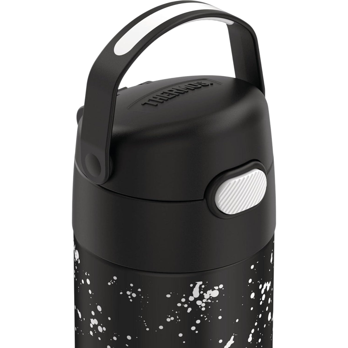 Garrafa Térmica Funtainer Thermos - 355ml com alça dobrável e design resistente em aço inoxidável, fechamento com botão e canudo retrátil.