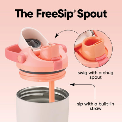Bico da Garrafa Térmica Owala FreeSip Sway - 887ml com opções para beber usando canudo embutido ou bocal inclinado.