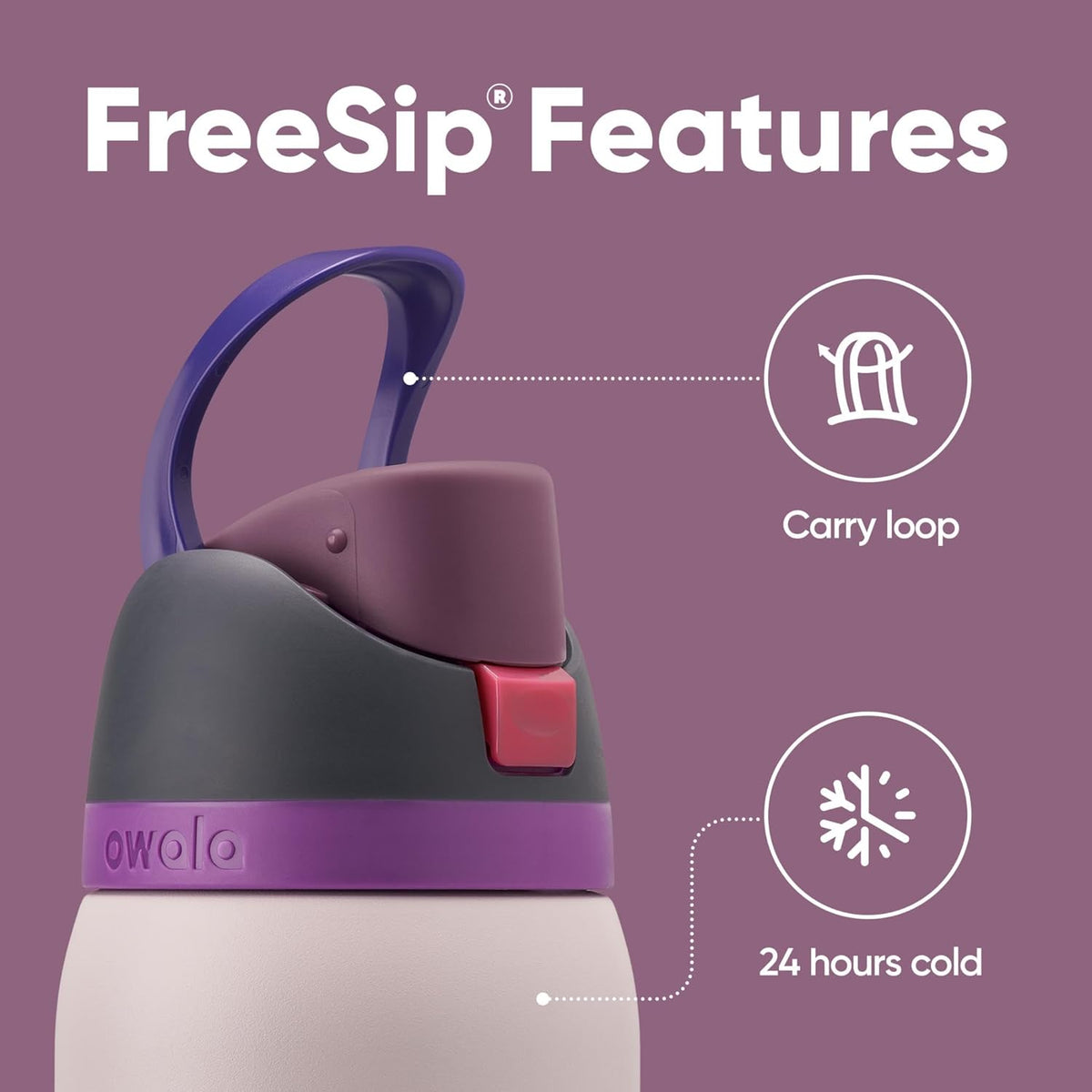 Garrafa Térmica Owala FreeSip 946ml Retrô Good Vibes Dreamy Field, detalhe tampa alca