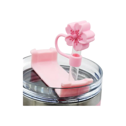 Protetor de Canudo Quencher - Variados em silicone rosa floral em copo