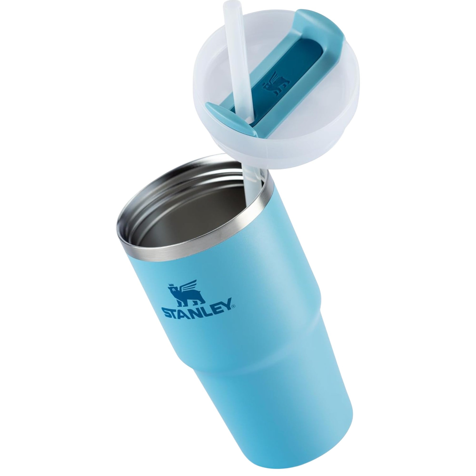 Copo Quencher com alça Stanley | 591ml na cor azul, com canudo reutilizável, ideal para manter bebidas geladas por até 8 horas.
