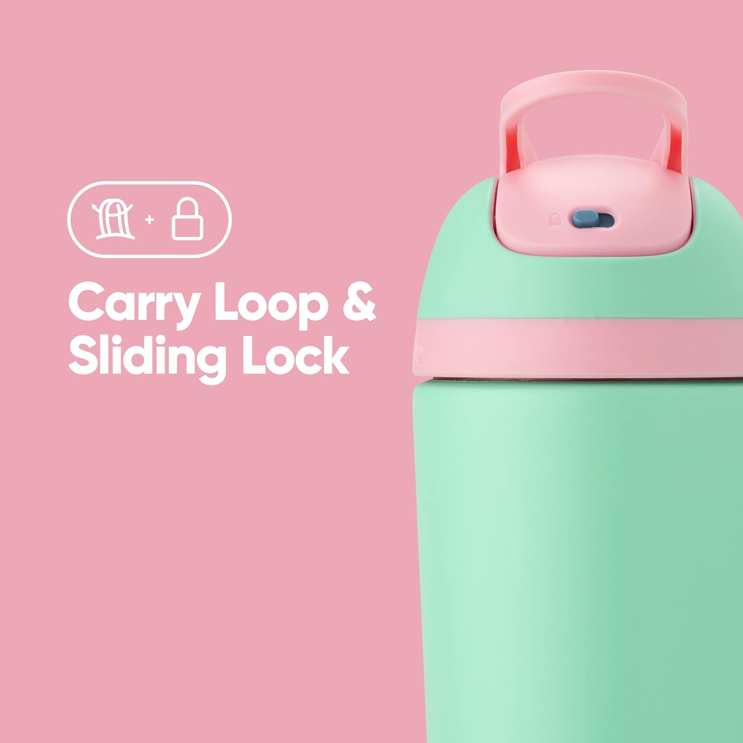 Garrafa Owala Flip Infantil Stainless Steel Termica | 14oz | 410ml com alça de transporte e bloqueio deslizante.