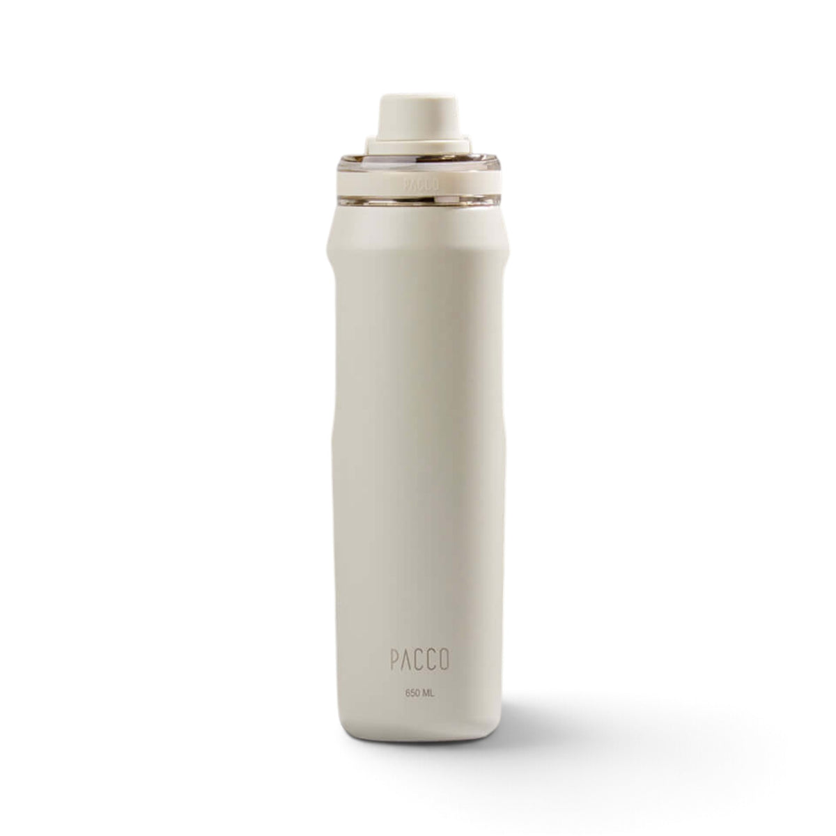 Garrafa Térmica PACCO Vyta 650 ml Creme, vista frontal com tampa fechada