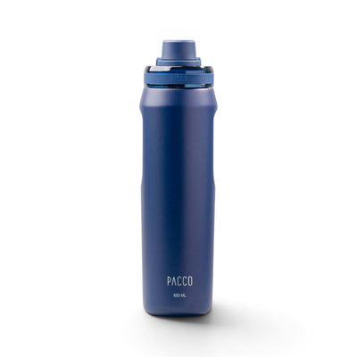Garrafa Térmica PACCO Vyta 650ml em aço inox cirúrgico, mantém bebidas quentes por 12h e frias por 24h, design elegante.