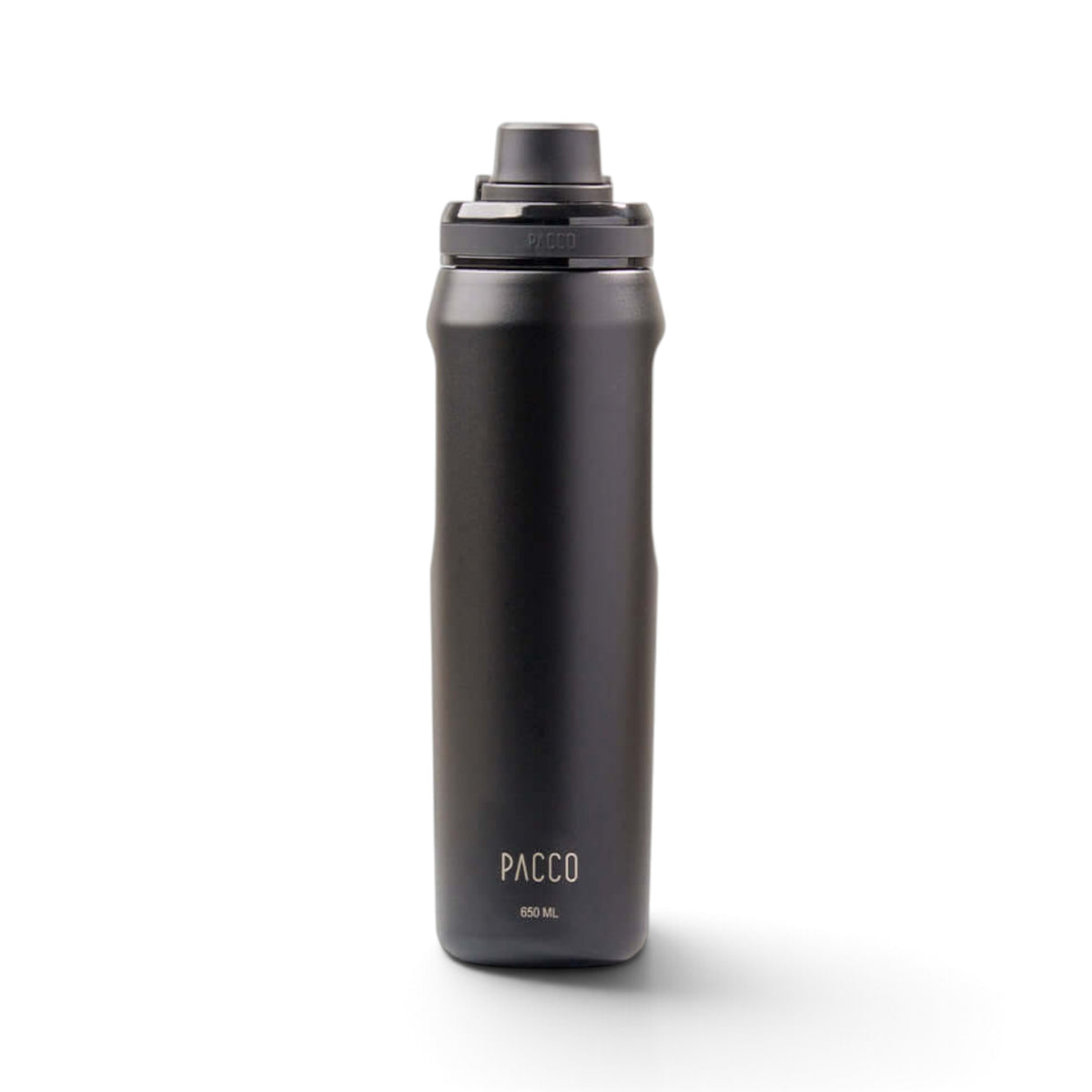 Garrafa Térmica PACCO Vyta 650 ml Preta, vista frontal com tampa fechada
