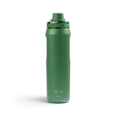 Garrafa Térmica PACCO Vyta 650ml verde em aço inox de alto padrão, destacando qualidade e durabilidade.