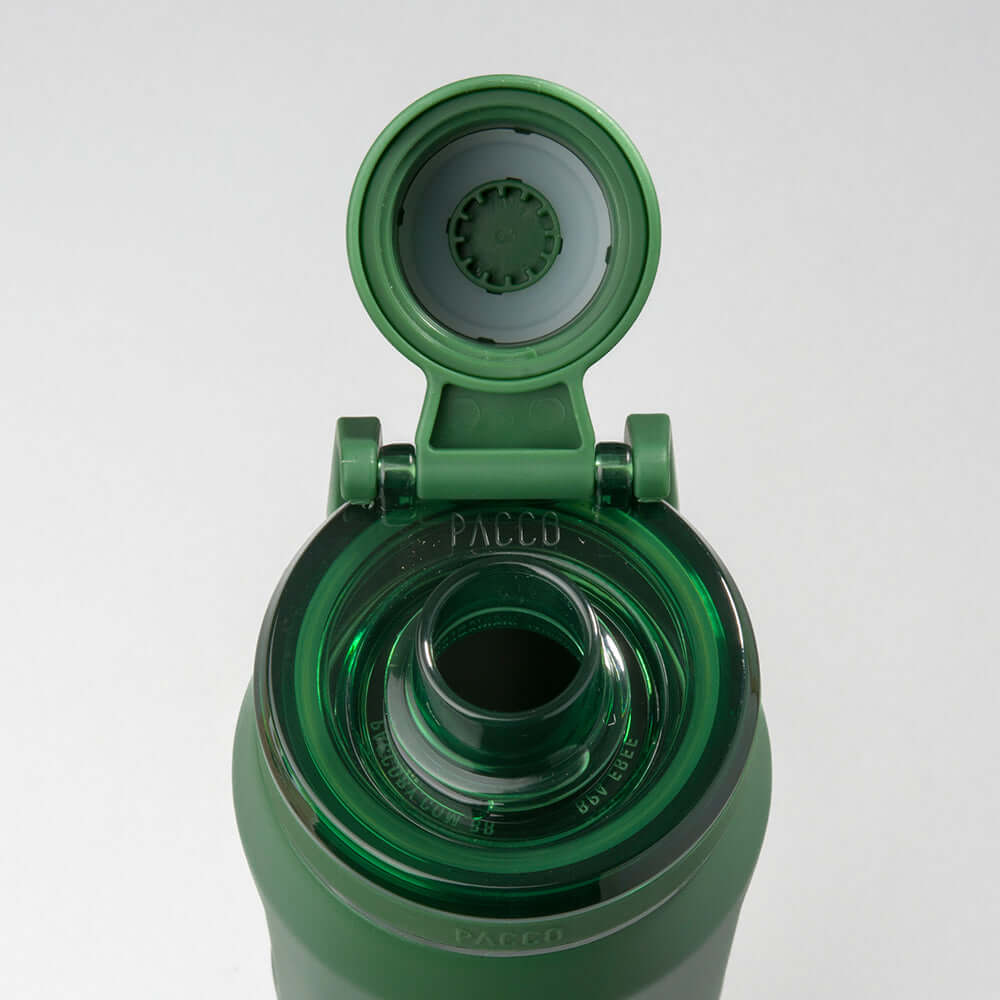 Garrafa Térmica PACCO Vyta 650ml vista de cima, mostrando o interior verde e tampa aberta, destacando-se por sua durabilidade e design elegante.
