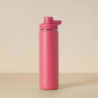 Garrafa Térmica PACCO Hydrav2 650ml rosa com design elegante e isolamento a vácuo para manter bebidas frias ou quentes.