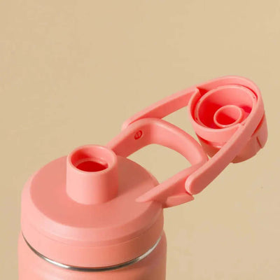 Tampa da Garrafa Térmica PACCO Hydrav2 650ml em cor rosa, destacando o design ergonômico para fácil transporte e uso.