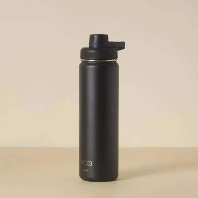 Garrafa Térmica PACCO Hydrav2 650ml em preto com design elegante e isolamento térmico para bebidas quentes e frias.