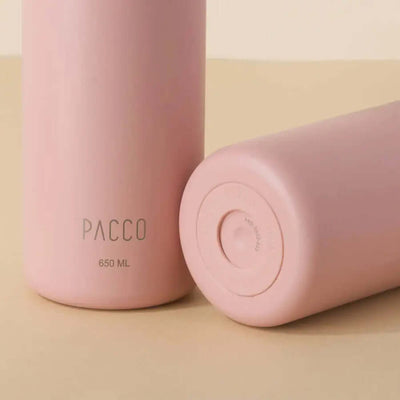 Garrafa Térmica PACCO Hydrav2 650ml em cor rosa, destacando o design elegante e desempenho térmico de alta eficiência.