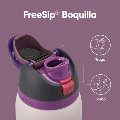 Garrafa Térmica Owala FreeSip - 1180ml | 40oz, detalhe da boquilha FreeSip com opções de trago e sorbo.