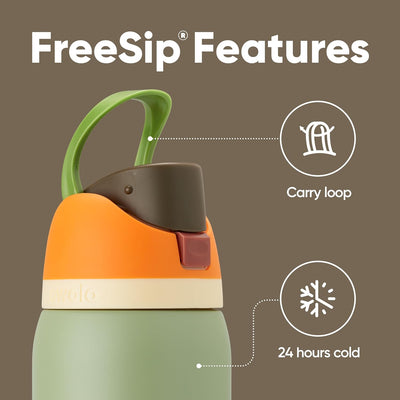 Detalhes da tampa da Garrafa Térmica Owala FreeSip - 1180ml | 40oz com alça de transporte e isolamento de 24 horas.