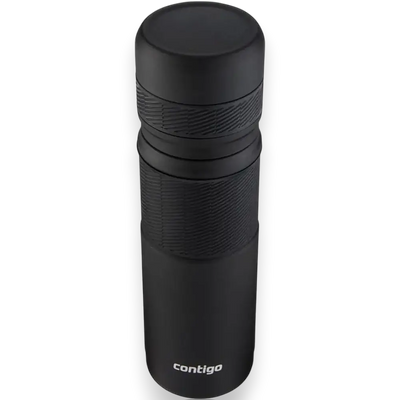 Garrafa Termica Inox 739 ml Preto Contigo mantém bebidas quentes por 30h e frias por 45h com tecnologia THERMALOCK.