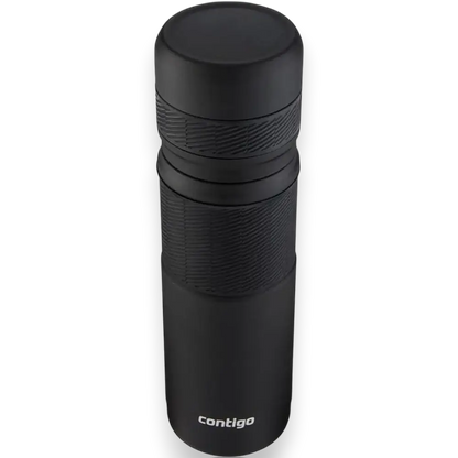 Garrafa Termica Inox 739 ml Preto Contigo mantém bebidas quentes por 30h e frias por 45h com tecnologia THERMALOCK.