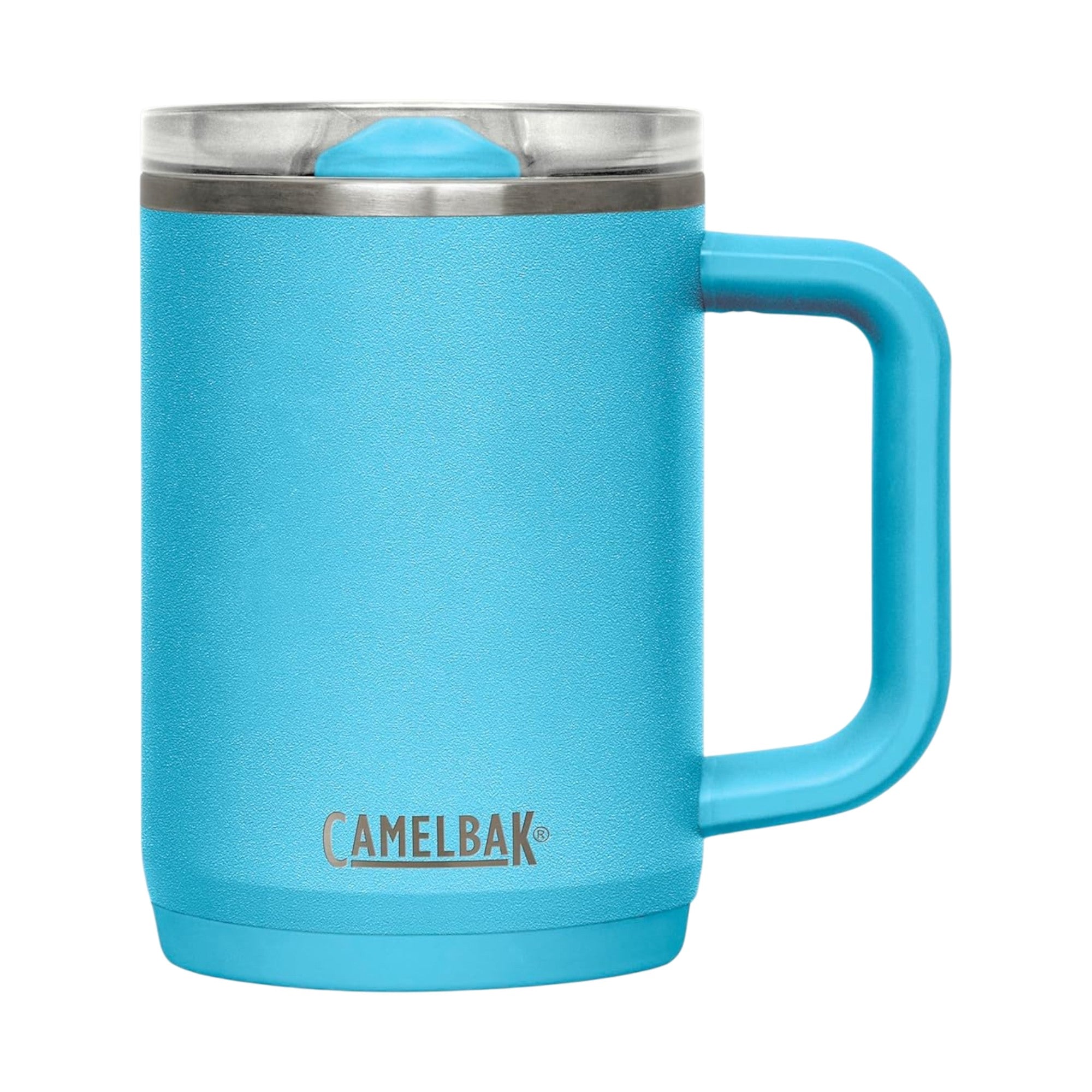 Caneca Térmica Thrive Camelbak 470ml azul, isolamento a vácuo, tampa à prova de vazamentos, design funcional para bebidas quentes e frias.