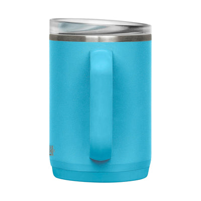 Caneca Térmica Thrive Camelbak 470ml azul com tampa à prova de vazamentos e alça ergonômica, ideal para manter temperaturas por mais tempo.