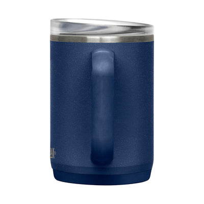Caneca Térmica Thrive Camelbak 470ml em azul com tampa à prova de vazamentos e alça ergonômica, mantém bebidas quentes e frias por horas.