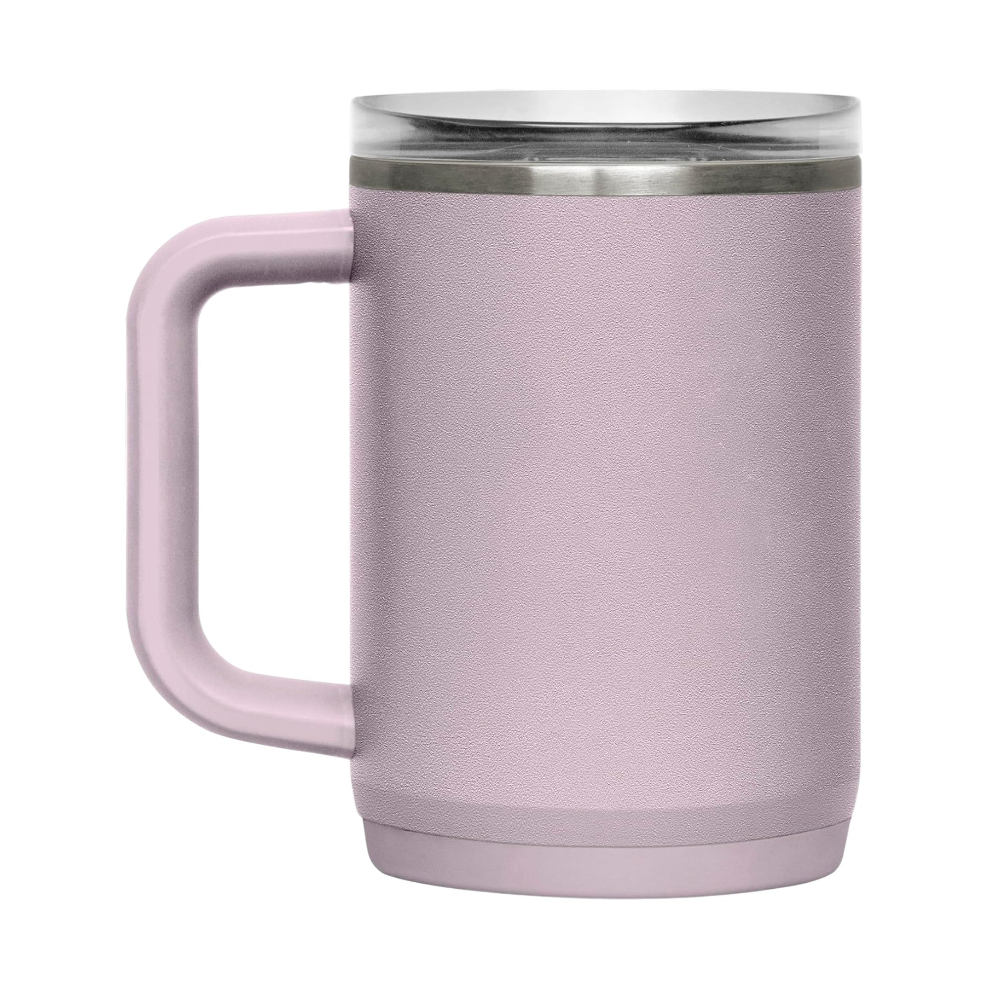 Caneca Térmica Thrive Camelbak 470ml rosa com isolamento a vácuo de parede dupla, tampa à prova de vazamentos e alça ergonômica.