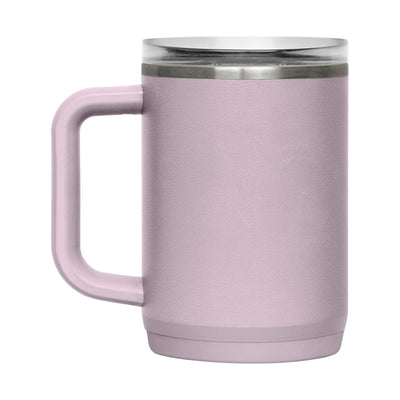 Caneca Térmica Thrive Camelbak 470ml rosa com isolamento a vácuo de parede dupla, tampa à prova de vazamentos e alça ergonômica.