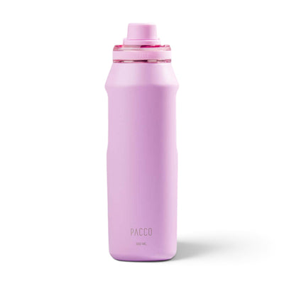 Garrafa Térmica PACCO Vyta 950ml rosa em aço inoxidável com isolamento a vácuo, mantém bebidas frias por 24h e quentes por 12h.