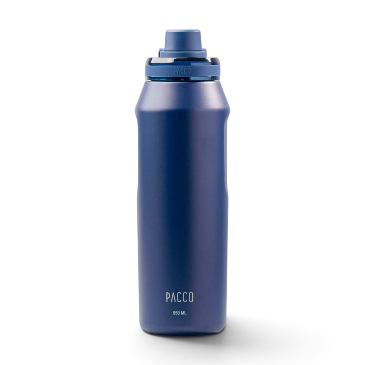 Garrafa Térmica PACCO Vyta 950ml azul com corpo em aço inox para isolamento térmico e preservação do sabor da bebida.
