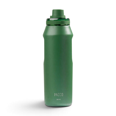 Garrafa Térmica PACCO Vyta 950ml em verde, oferecendo isolamento térmico e estilo em aço inoxidável de grau cirúrgico.