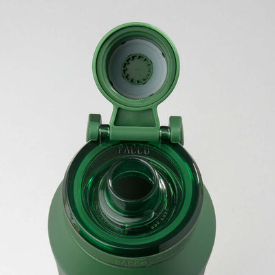 Tampa aberta da Garrafa Térmica PACCO Vyta 950ml em verde, exibindo abertura para beber e design moderno.