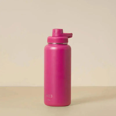 Garrafa Térmica PACCO Hydrav2 950ml em rosa, design moderno e isolamento térmico de parede dupla para manter bebidas frias ou quentes.