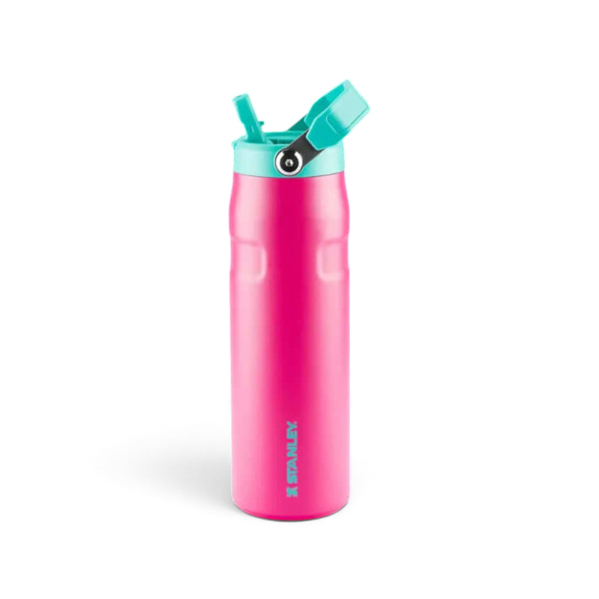 Garrafa Térmica Aerolight Flip Straw Stanley 710 ml Passion Pink, com a tampa aberta