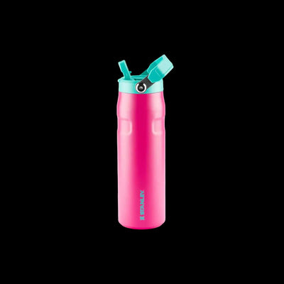 Garrafa Térmica Aerolight Flip Straw Stanley 710ml rosa com tampa verde menta, ideal para hidratação eficiente e leve no dia a dia.