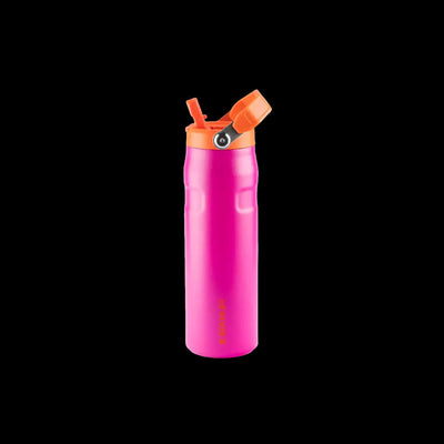 Garrafa Térmica Aerolight Flip Straw Stanley 710ml rosa com tampa laranja, ideal para manter bebidas geladas ou quentes por mais tempo.