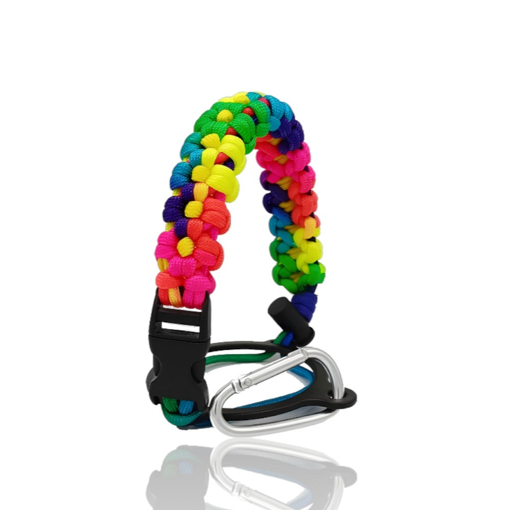 Multicolorida alça de mão - floral de paracord, ajustável e ergonômica, para transporte confortável de itens pessoais.