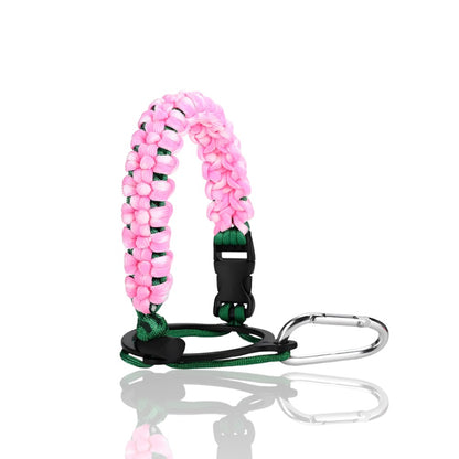 Alça de Mão - Floral em rosa, ajustável com sistema de acolchoamento para transporte confortável de garrafas, design ergonômico.