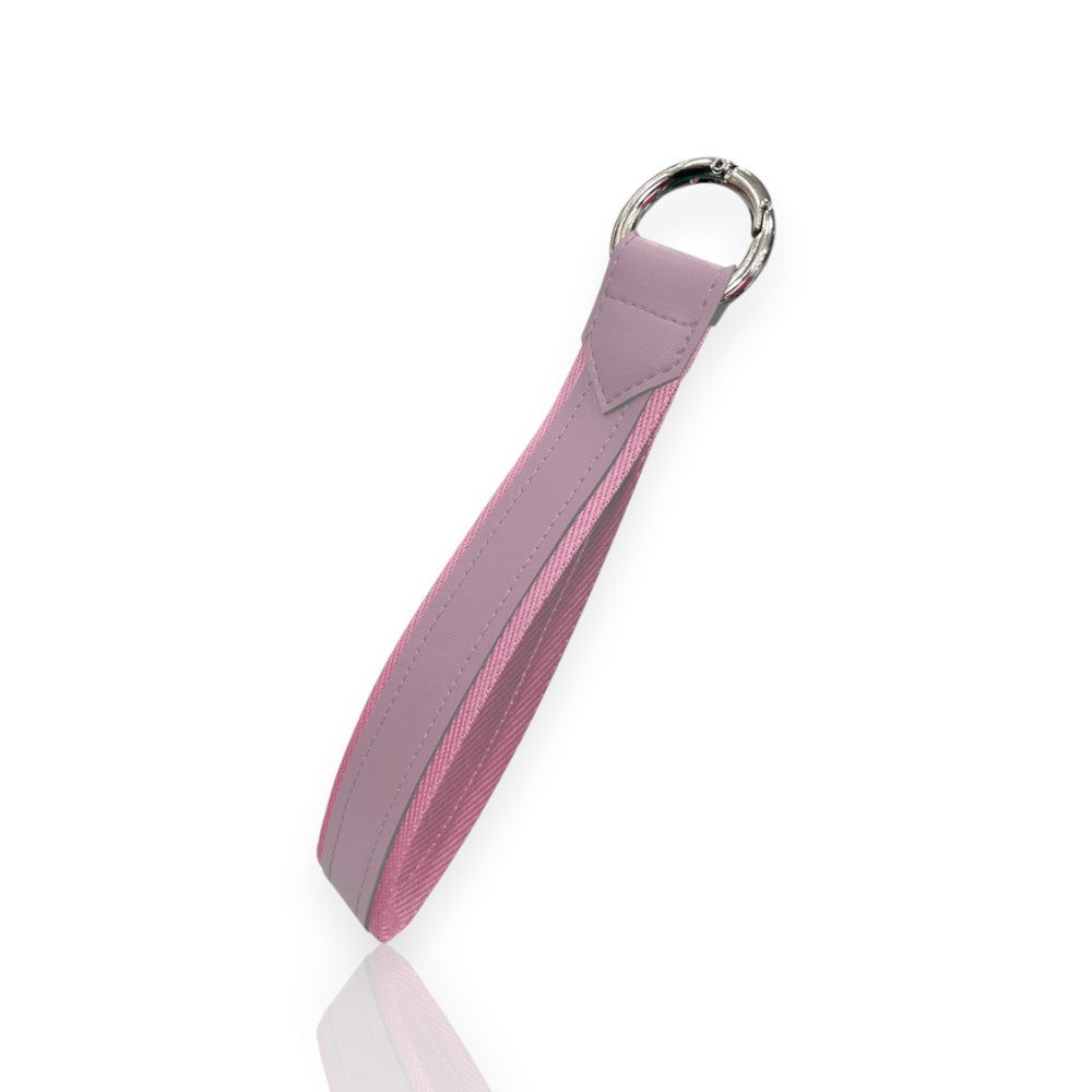 Alça para Garrafa Térmica com argola em couro ecológico rosa, design elegante e durável, ideal para transporte confortável.
