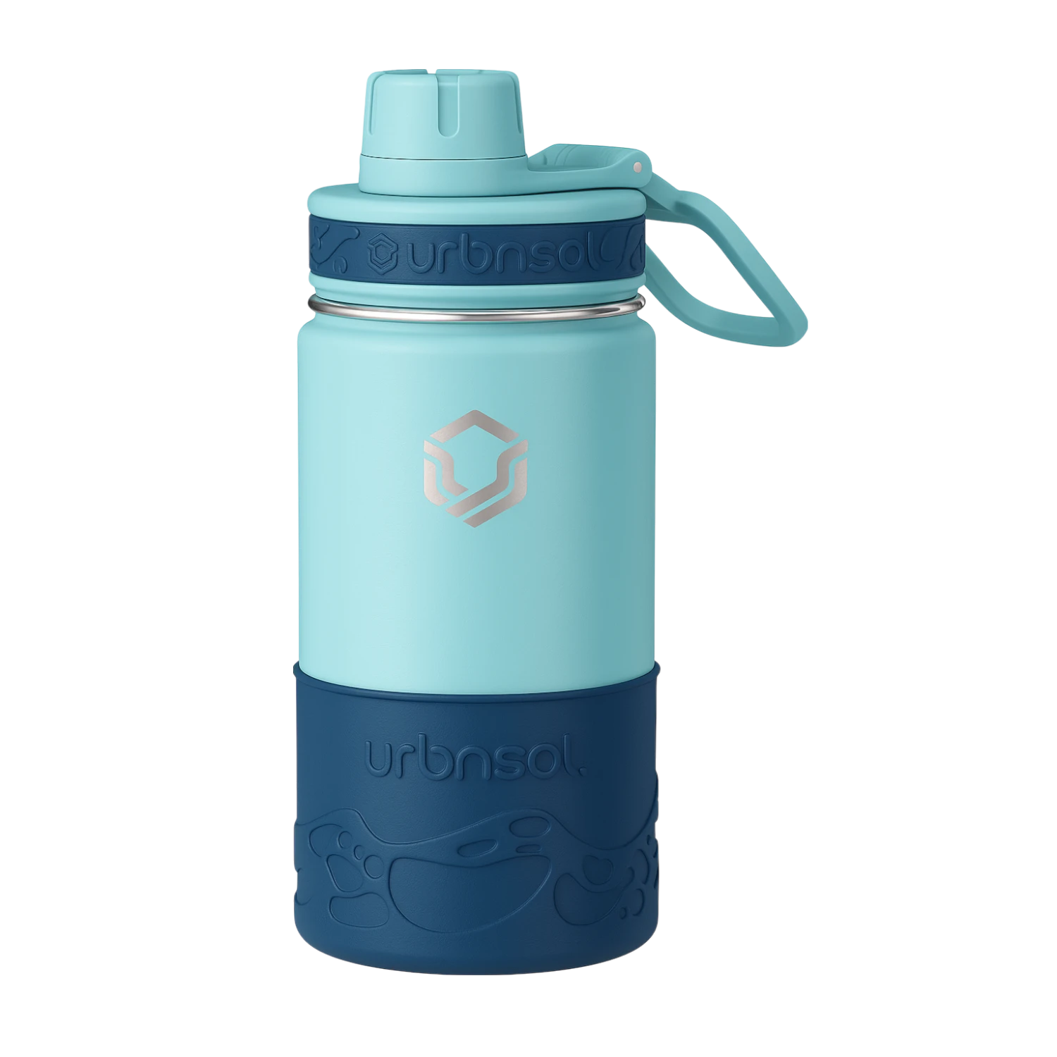 Garrafa Térmica Urbnsol Tradicional - 414ml em azul, mantém líquidos quentes por 6h e frios por 12h, ideal para crianças.