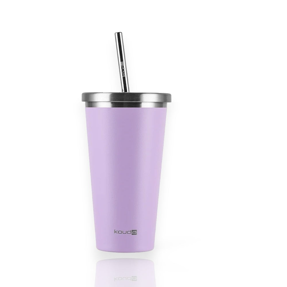 Copo Térmico com Canudo Kouda Beni - 570ml, com isolamento a vácuo e dupla parede de aço inoxidável roxo.