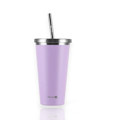 Copo Térmico com Canudo Kouda Beni - 570ml, com isolamento a vácuo e dupla parede de aço inoxidável roxo.