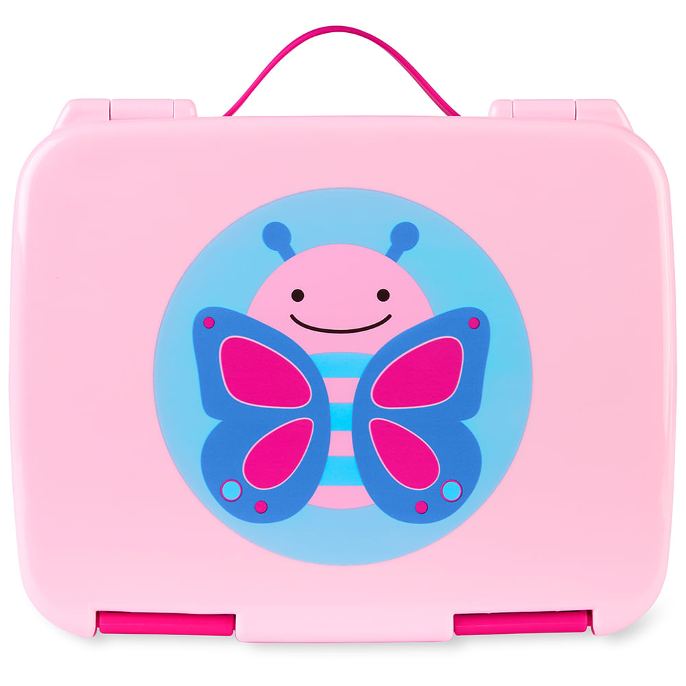 Bento Box Zoo e Spark Skip Hop rosa com borboleta; ideal crianças, fácil vedação; livre BPA; idade 3+.