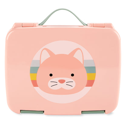 Bento Box Zoo e Spark Skip Hop em rosa com design de gato, ideal para crianças acima de 3 anos, vedação segura e livre de BPA.