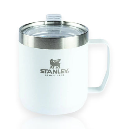 Caneca Camp Mug Stanley - 350ml branca com isolamento a vácuo de parede dupla e tampa em Tritan.